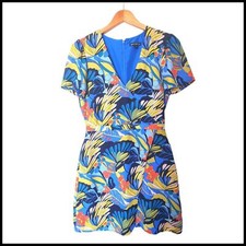 J.Crew Mercantile Floral Blue Faux Wrap Dress Short Sleeve Women's Size 4
