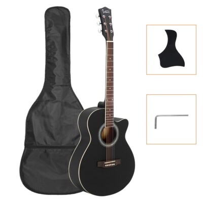 US 40'' Black Spruce Panel Matte Edging Folk Guitar 6String W/Gig Bag Guard Board