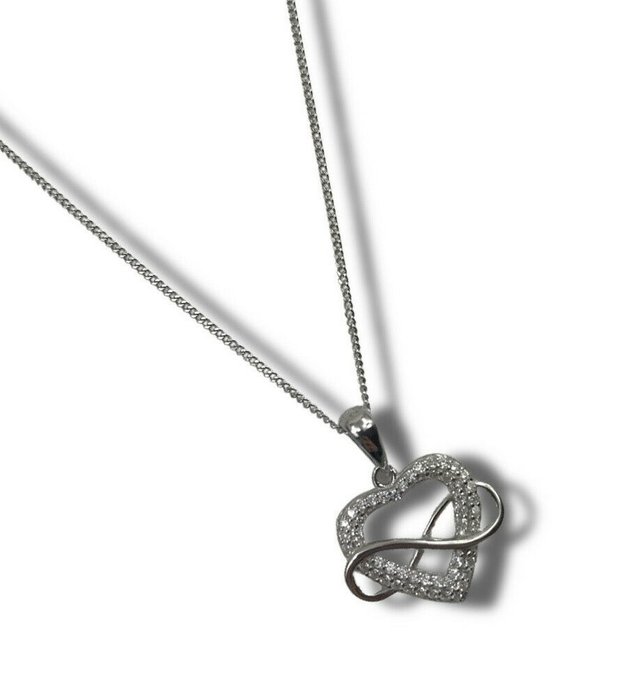 White Gold Finish Created Diamond Infinity Heart Necklace, INFINITY COLLECTION