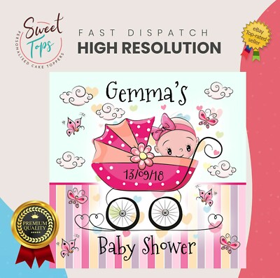 BABYPARTY ESSBAR QUADRATISCH GEBURTSTAGSTORTE TOPPER DEKORATION PERSONALISIERT