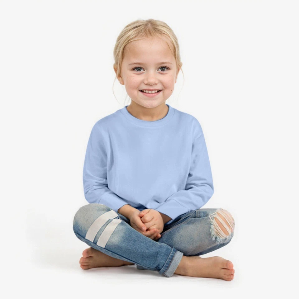 Camiseta básica de manga larga lisa de algodón para niños pequeños COUVER, 1 pieza Foto 3 de 4