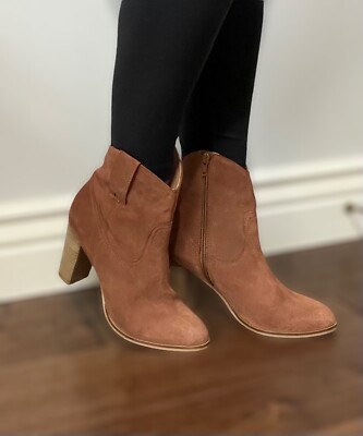 Seychelles Lori Penny Women's Western Ankle Boots Cognac Suede Size 7