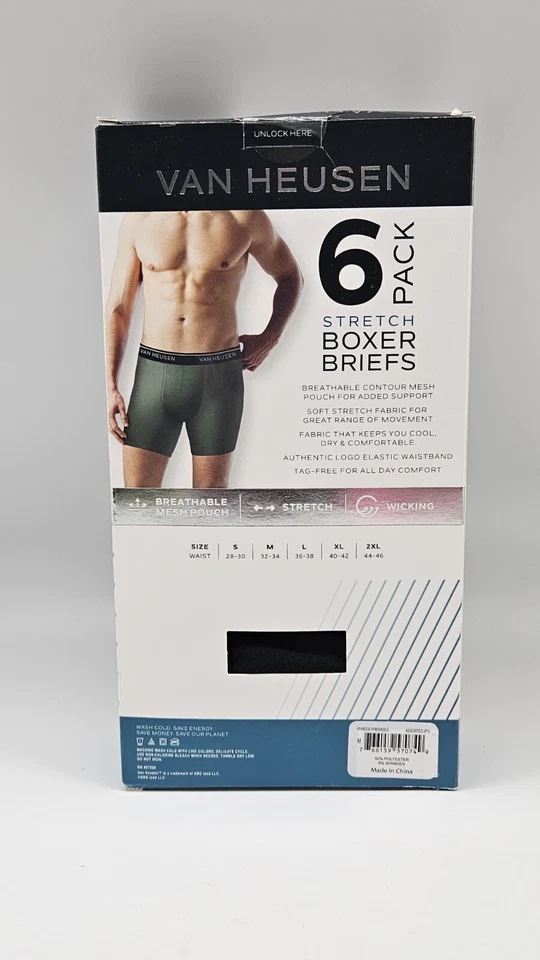 VAN HEUSEN Men s M L XL 6 Pk Stretch Microfiber Boxer Briefs Tag-Free Black Gray - Image 2 of 3