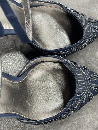Adrianna Papell Heels Women 8.5M Hollis Shoes Blue Satin Ankle Strap Sequin Pump - 第 18/19 張圖片