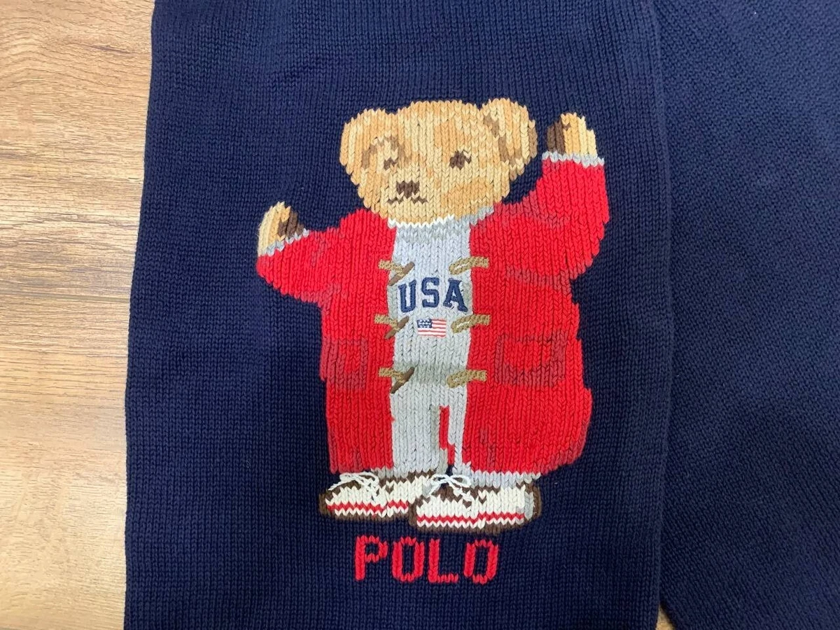 Vintage Rare Polo Ralph Lauren Teddy Bear Scarf, Navy, Large Logo