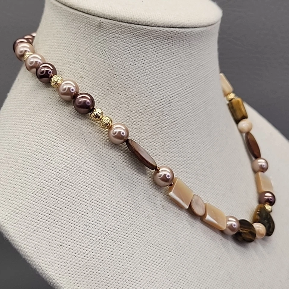 石头串珠项链棕色老虎眼拖把玛瑙玻璃金色珠宝首饰 19 — 第 2/4 张图片