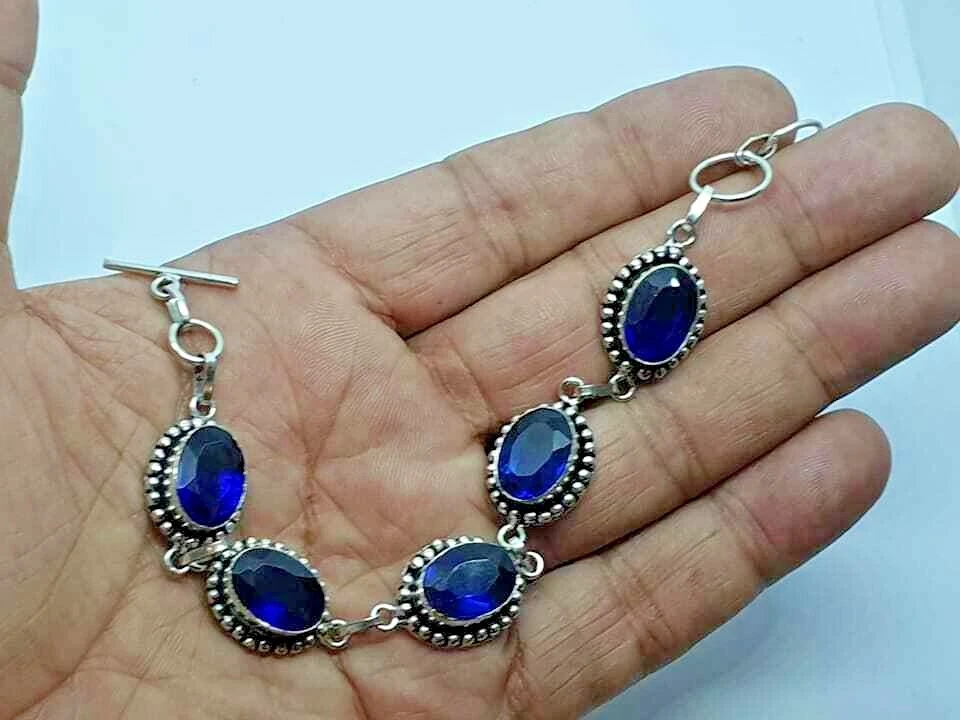 Blue Amethyst Silver Overlay Handmade Jewelry Bracelet Brand New 8" Adjustable — 第 3/3 张图片