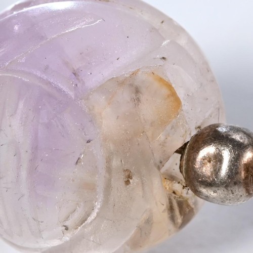 Chinese Carved Purple Amethyst Beaded Sterling Silver Necklace 18.5" Vintage - Picture 5 of 8