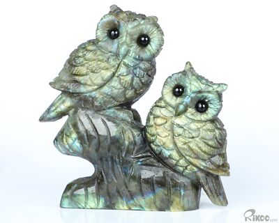 Flash 4.4'' Labradorite Hand Carved Crystal Owl Sculpture, Crystal Healing