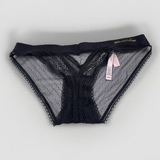 Victoria  s Secret NWT Black Mesh Logo Bikini Panty Size Large Sheer Lace Logo