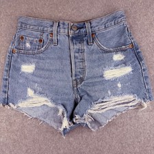Levis 501 Original High Rise Distressed Denim Shorts Light Wash 56327-0213 W24