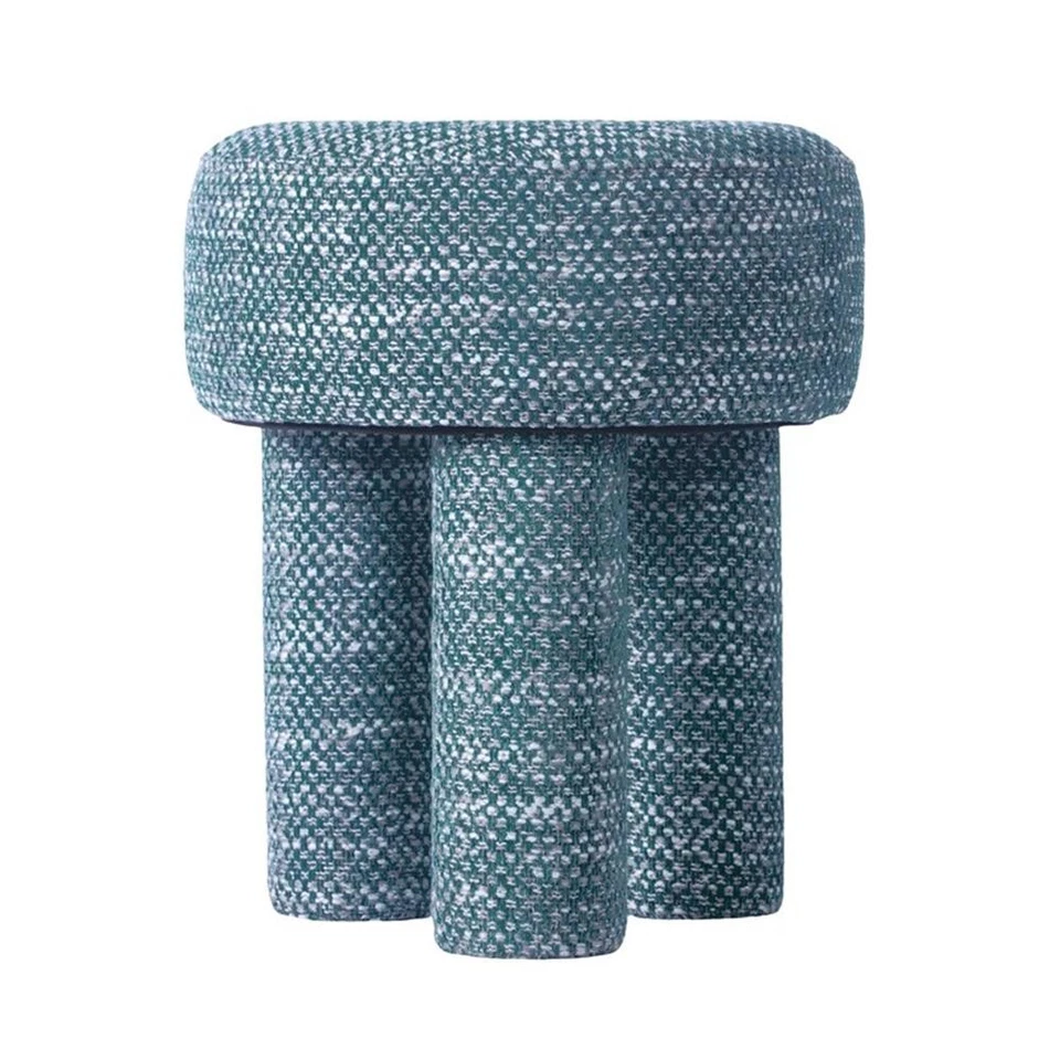 Maklaine Modern Contemporary Chenille Stool in Teal Green Finish - Image 3 of 4