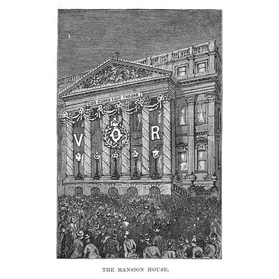 Queens Jubilee Festival, The Mansion House   Antiker Druck 1887