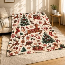 Retro Christmas Reindeer Coral Fleece Blanket Holiday Decor