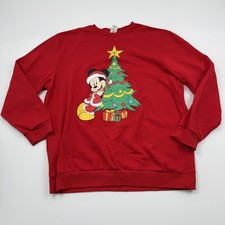 Disney Mickey Mouse Sweatshirt Mens XL Red Christmas Tree Santa Crewneck Holiday