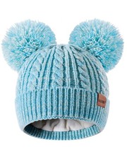 Winter Hat Kids Toddler Children Girls Beanie Double Pom Pom Warm Fleece Knit