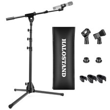 Microphone Stand Floor Foldable Mic Stand Heavy Duty Tripod Boom Arm with 2 S...