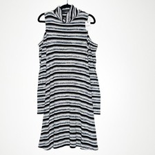 New American Eagle Soft Sexy Striped Cold Shoulder Knit Dress Women's Size Large