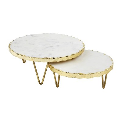 Mud Pie Marble and Gold Edge Riser Set, small 3'' x 8'' dia | large 4'' x 10'' dia
