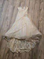 David's Bridal Sz 4 Ivory Lace Wedding Dress With Side Split Corset 799 Beaded
