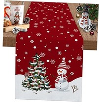 Winter Christmas Table Runner-120in,Snowman Xmas Tree 13x120in Multi Color