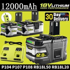 2X Battery For RYOBI 18V One+ Plus P108 Li-ion 12.0AH 8.0AH RB18L50 RB18L40 P104