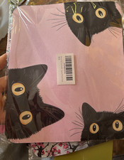 Pink Cat Design Non-Slip Fabric Mouse Pad, Black Cartoon Accent