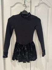 Mondor Girls Size 10-12 Polartec Ice Skating Dress Black With Velvet Accents