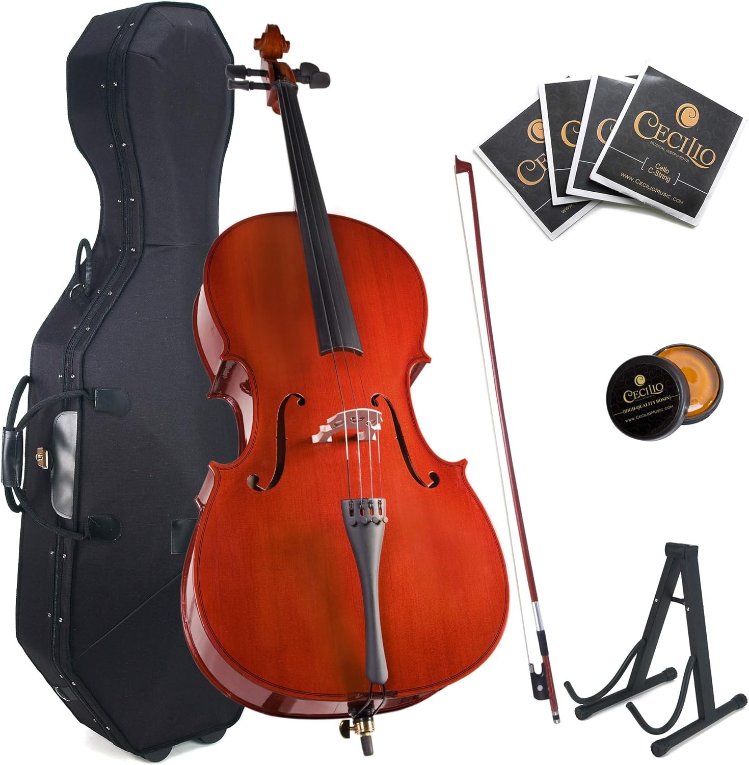 Cecilio Cello w/Case, Stand, Bow, Rosin, Bridge & Extra Strings, 4/4 - Varnish