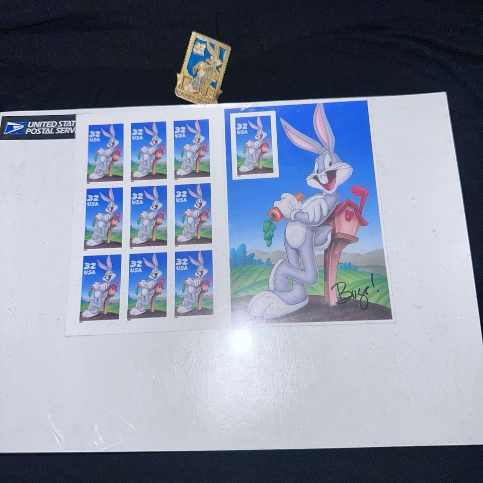 Scott 3138 Bugs Bunny Sheet w/ 1998 Bugs Pin Back , New Stamp Unopened Classic - Image 3 of 4