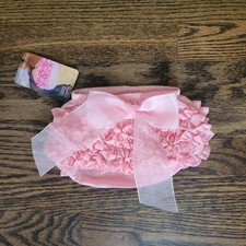 NWT RuffleButts Baby Girl Newborn Pink Woven Bloomers With Bow