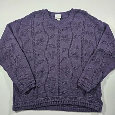 Vintage Bobbie Brooks Textured Knit Sweater Purple V Neck 90s Women’s XL Y2K 