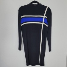 Liz Claiborne Wool Blend Sweater Dress Size XS/S Back Blue Stripes Old Money