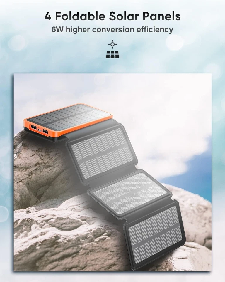 A ADDTOP Solar Powerbank Akku 25000mAh Tragbar 4 Solarpanels Outdoor 25000mAh - Bild 3 von 4