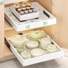 Expandable Pull-Out Cabinet Drawer, No-Drill, Heavy-Duty, White