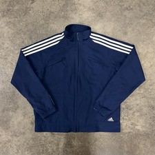 Adidas Youth Large 18 Navy Blue 3 Stripes Windbreaker Track Jacket Full Zip Up