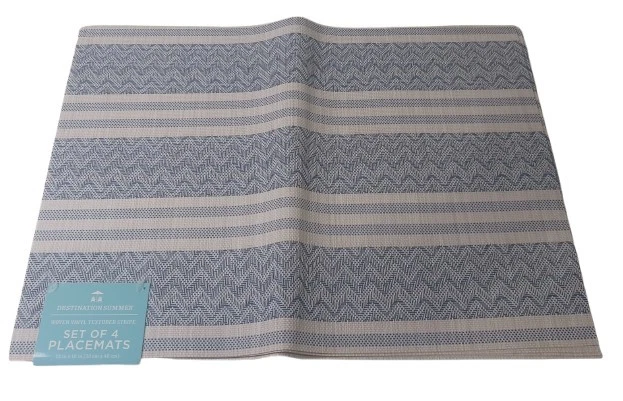 x8 Blue Placemat Set Of 8 Vinyl Woven Coastal Chevron Stripe Summer Pool Beach - Image 2 of 4