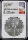 2024-W Burnished Silver Eagle NGC MS70 Guadioso Signed Advance Releases