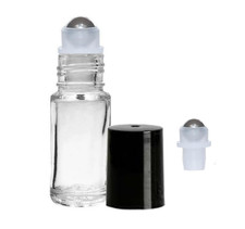 5ml Clear Glass Roll on Perfume Bottles 1/6 oz STEEL Roller ball Empty 6 pack