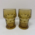 Vintage Anchor Hocking Drinking Glass Amber Georgian Honeycomb Tumblers Set of 2