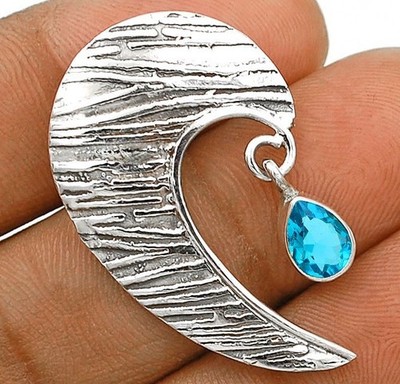 Natürlicher makelloser Blautopas 925 massiv Sterlingsilber Anhänger