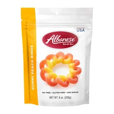 Albanese Gummi Peach Rings 8 Ounce Allergen Free Fruit Flavored Candy Pack
