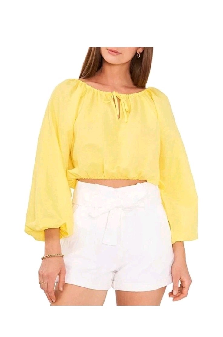 CHELSEA & VIOLET $88 Linen Blend Tie Raglan Sleeve Elastic Hem Crop TOP XL NWT