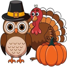 30 Custom Thanksgiving Owl & Turkey Personalized Address Labels