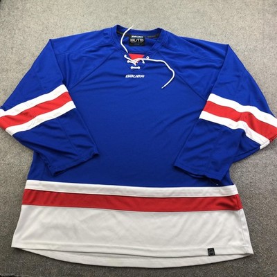 Bauer Jersey Mens 2XL Blue Long Sleeve Lace Up Hockey Mesh Top Performance