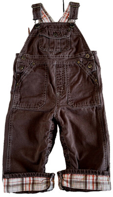 JANIE AND JACK Alpine Chalet Bear Paw Tracks Canvas Plaid Cuffed Overalls 18-24M