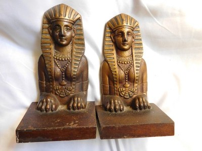 Antique 1920s Egyptian Revival Sphinx Bookends Mold #9975 Art Deco Cast Heavy