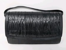 Vtg 80's Black EEL Skin Shoulder Purse Evening Handbag Cocktail Leather Clutch
