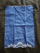 Blue Linen Dresser Scarf White Embroidery Sca...