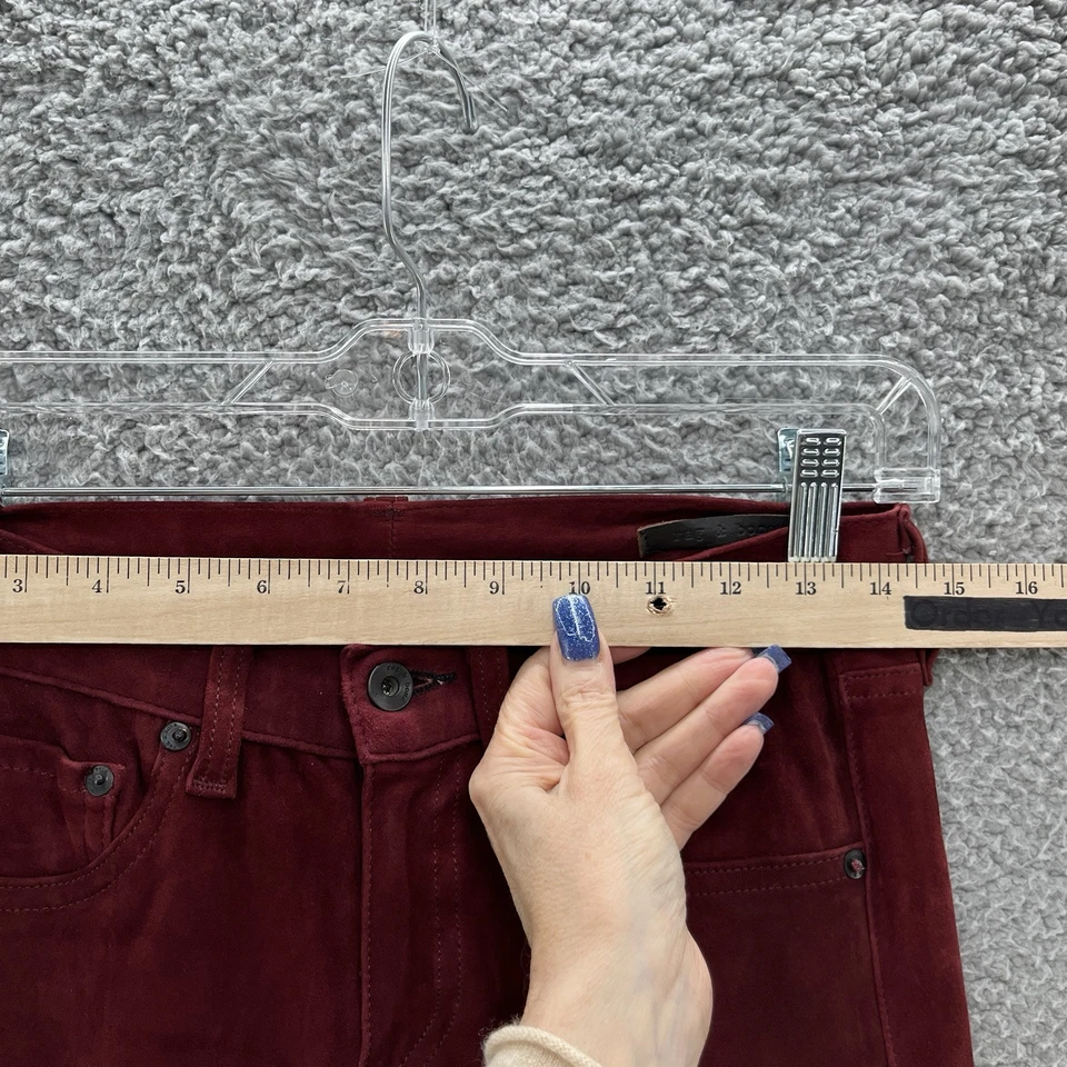 Pantalones Rag Bone para mujer 25 borgoña piel de cordero gamuza tiro medio ajustados cremallera tobillo Foto 4 de 4